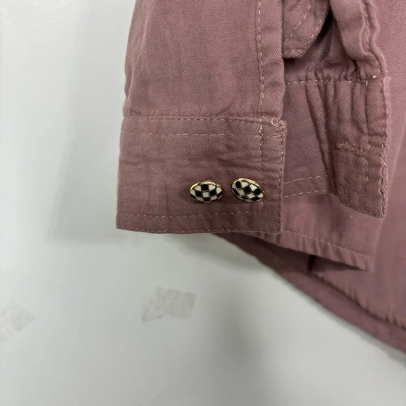 Angie Shirt Women Small Dusty Rose Pink Embroidered Checker Buttons Boho Coastal - Picture 7 of 12